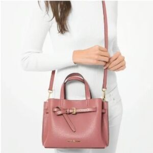 {Michael Kors} Emilia Leather Small Satchel Crossbody Bag (Rose)